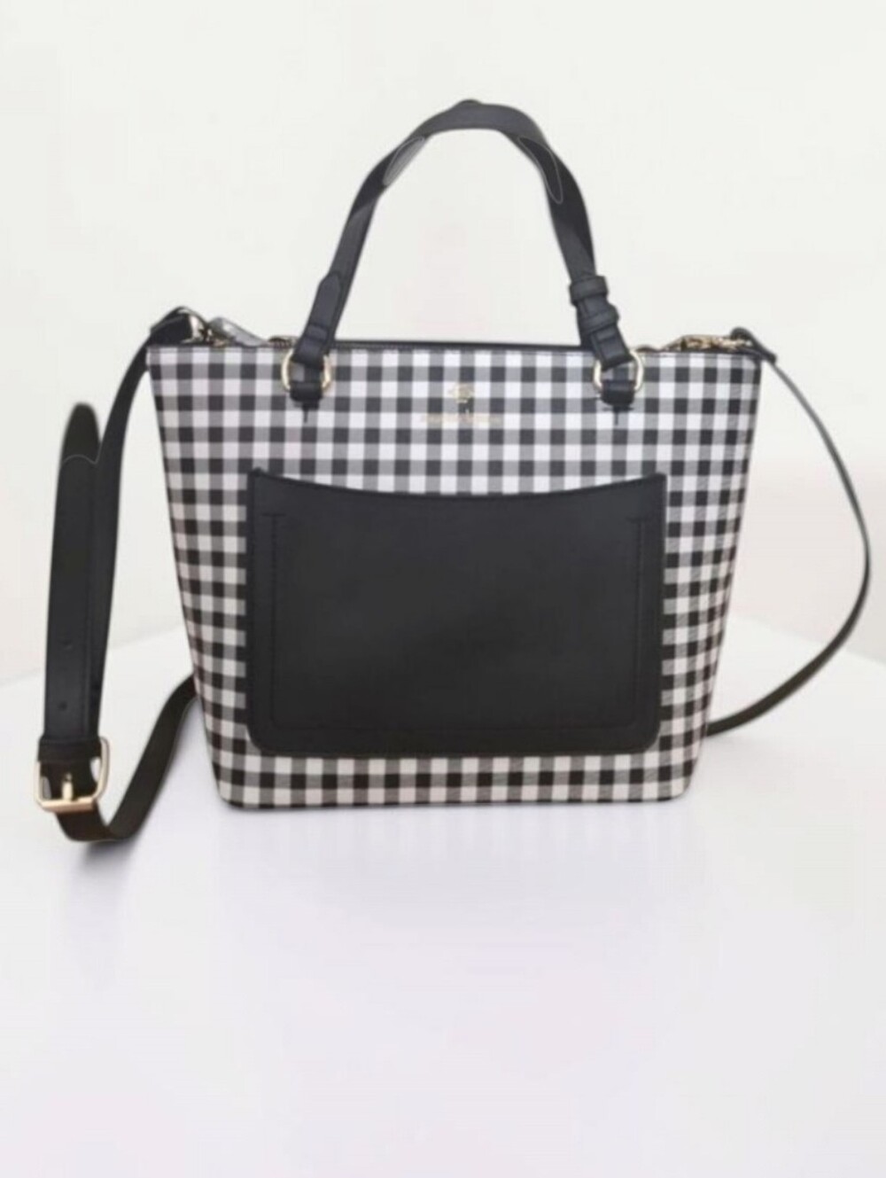 Nanette Lepore Demi Gingham Satchel Crossbody Bag Black White NWOT